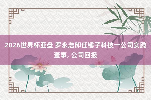 2026世界杯亚盘 罗永浩卸任锤子科技一公司实践董事， 公司回报