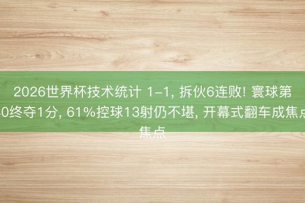2026世界杯技术统计 1-1， 拆伙6连败! 寰球第30终夺1分， 61%控球13射仍不堪， 开幕式翻车成焦点